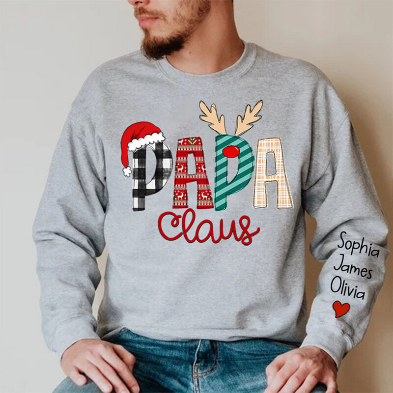 Personalized Sweatshirt Papa Claus Design with Custom Names Christmas Gift for Dad