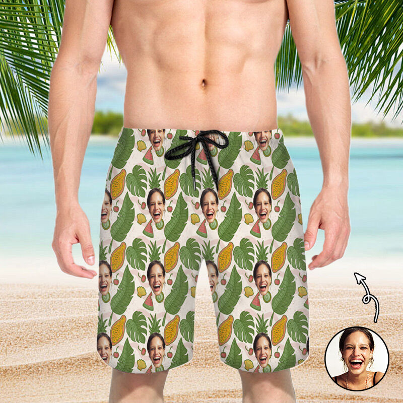 Personalized Picture Men's Beach Shorts Creative Gift for Father