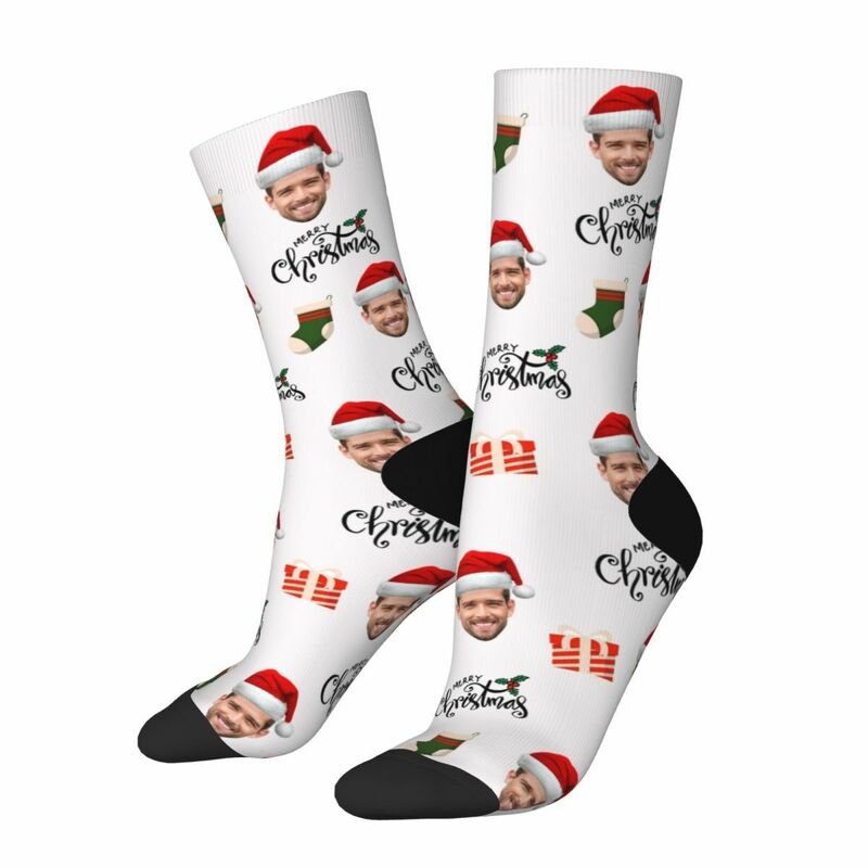 "Merry Christmas" Custom Face Socks Add Photo Christmas Gift for Friends