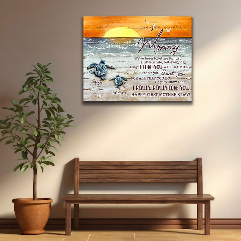 Personalized Name Canvas Wall Art with Turtle Pattern Funny Gift for Mommy