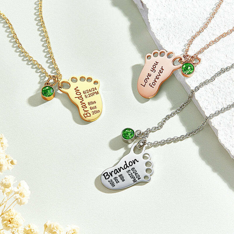 Personalized Foot Necklace with Birthday Stone Special Gift for New Mom