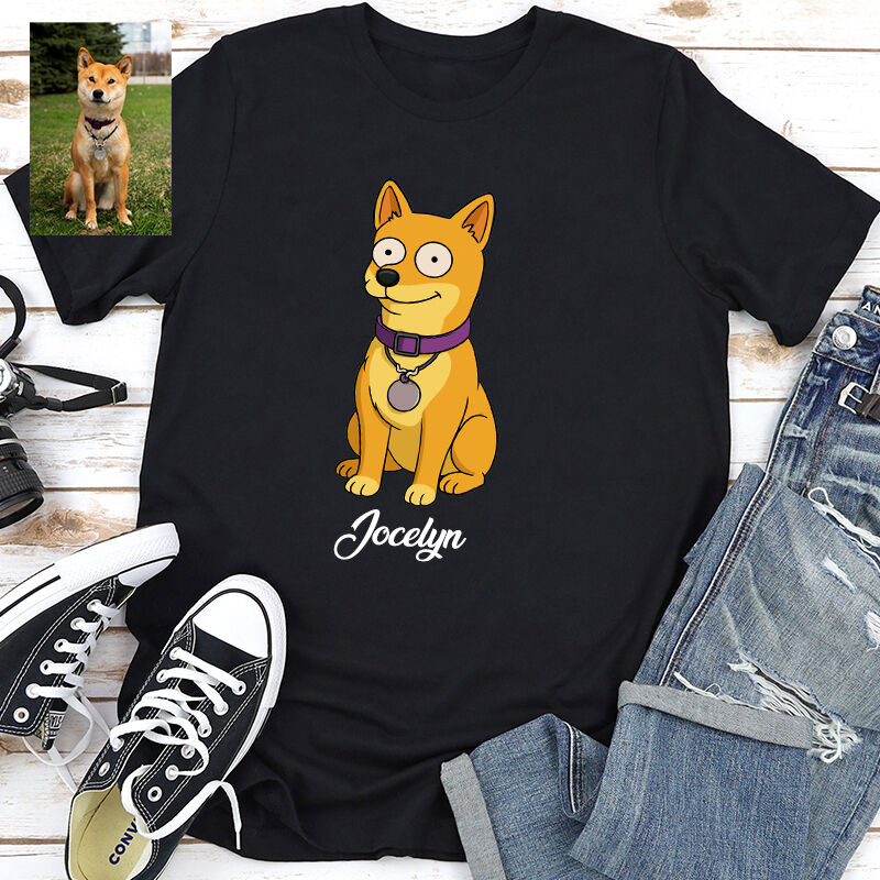Personalized T-shirt Custom Pet Photo Simpson Cartoon Style Design Funny Gift for Pet Lovers