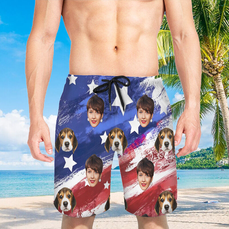 Short de plage pour homme personnalisé avec photo et motif de drapeau en arrière-plan Meilleur cadeau pour lui