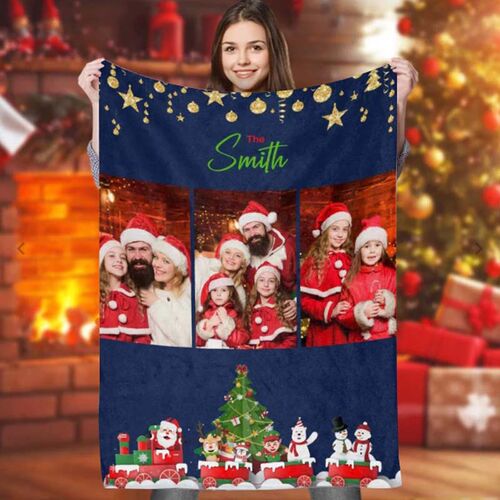 Personalisierte Weihnachtsdecke mit 3 Bildern mit Weihnachtsbaum Muster