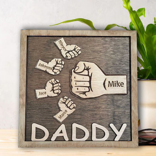 Personalized Name Puzzle Frame with Fist Bump Pattern for Super Dad