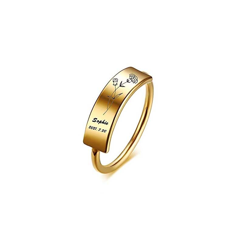 Personalised Engraved Ring with Birth Flower