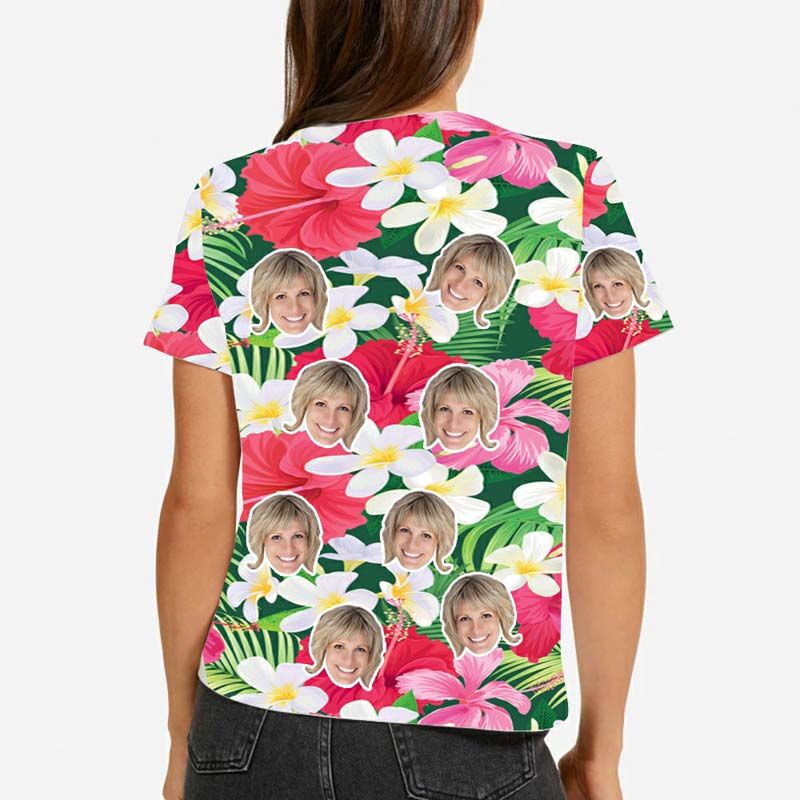 Personalized Face Women's Hawaiian T-Shirt Printed With Flower Cluster