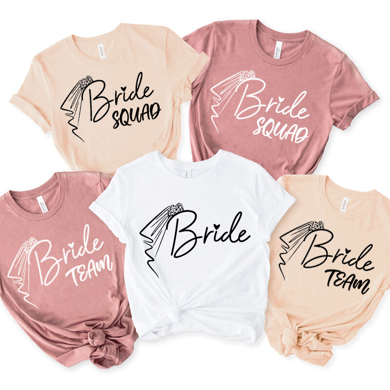 Gepersonaliseerd T-shirt Bruidssquad met bruidssluier ontwerp Creatief vrijgezellenfeest cadeau