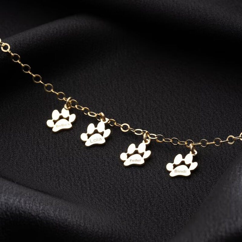 Personalized Name Anklet with Pet Paw Prints Pattern Cute Gift for Pet Lover