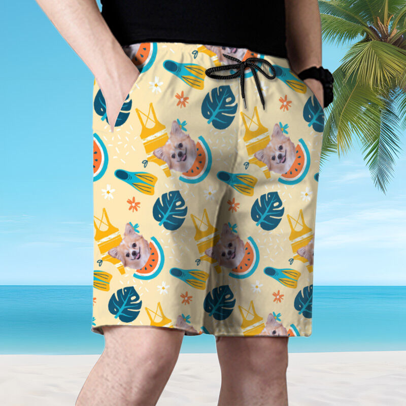 Personalized Picture Men's Beach Shorts with Watermelon Pattern Best Gift for Boyfriend