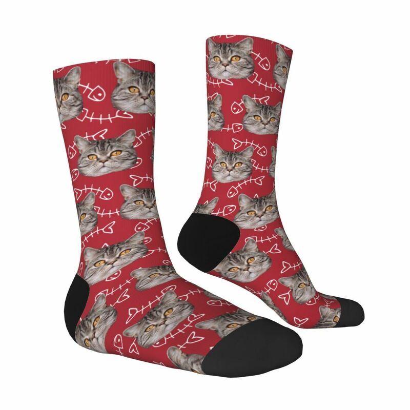 Personalized Fish Bones Printed Face Socks with Pet Pictures Added for Pet Lover