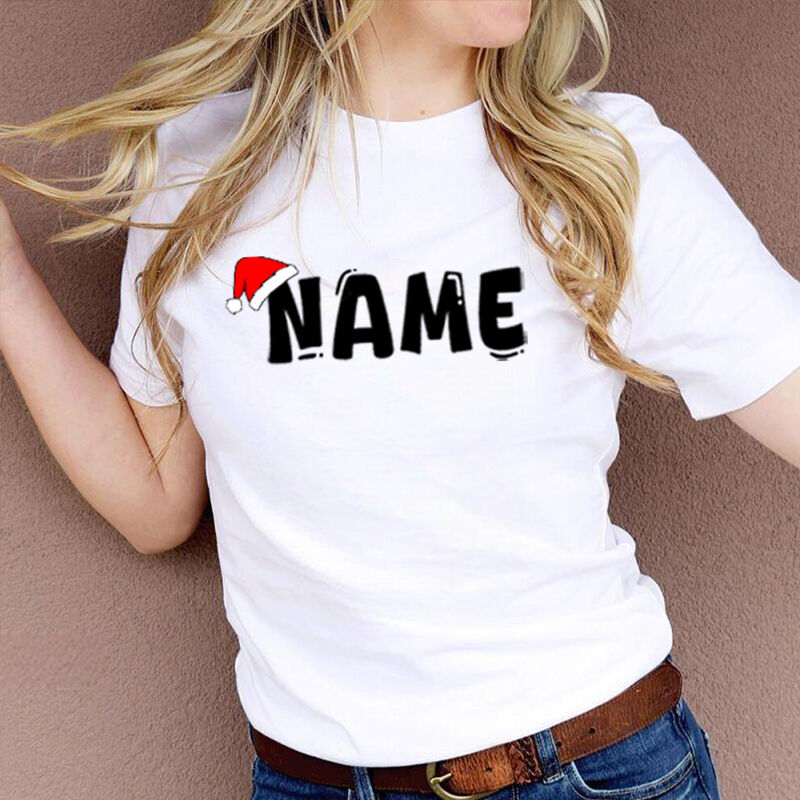 Personalized Children's T-Shirt Custom Name With Christmas Hat Warm Gift For Children