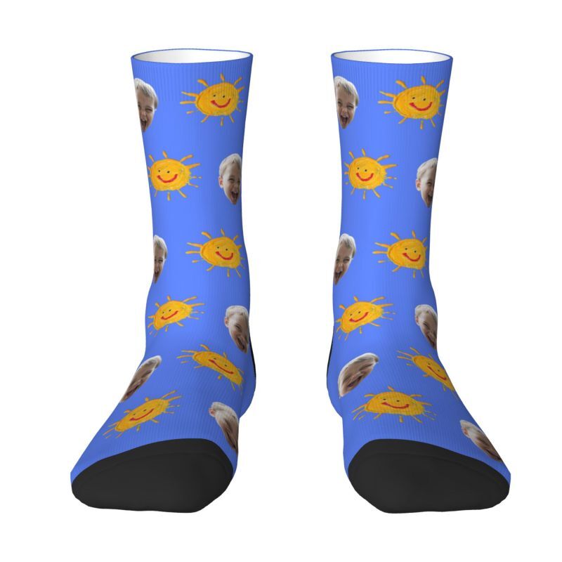 Chaussettes personnalisées avec motif de soleil peint à la main Ajoutez une photo de bébé pour le cadeau des nouveaux parents