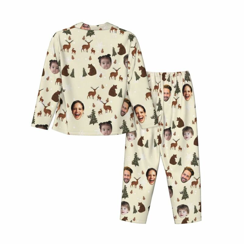 Personalized Pajamas Custom Photos Bear Reindeer Christmas Season Pattern Design Perfect Gift for Family