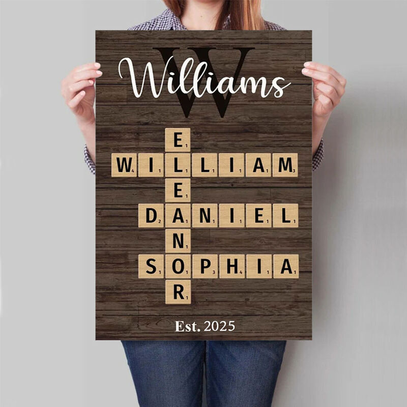 Personalized Name Crossword Canvas Wall Art with Custom Letter Simple Gift for Family