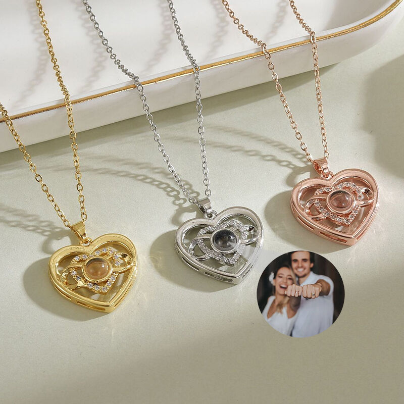 Personalisierte Doppelherz Projektion Bild Halskette Schönes Geschenk für Mutter
