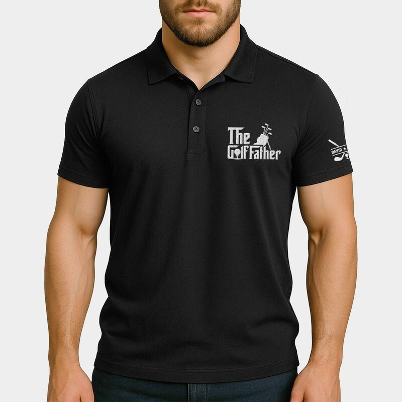 Personalized Name Embroidered Polo Shirt with Golf Bag Pattern Creative Gift for Father