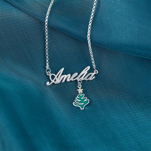 Custom Christmas Tree Name Necklace