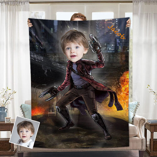 Personalized Custom Photo Blanket Anime Character City Battle Background Flannel Blanket