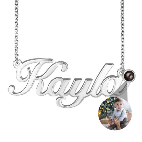 Personalized Signature Style Name And Photo Projection Necklace