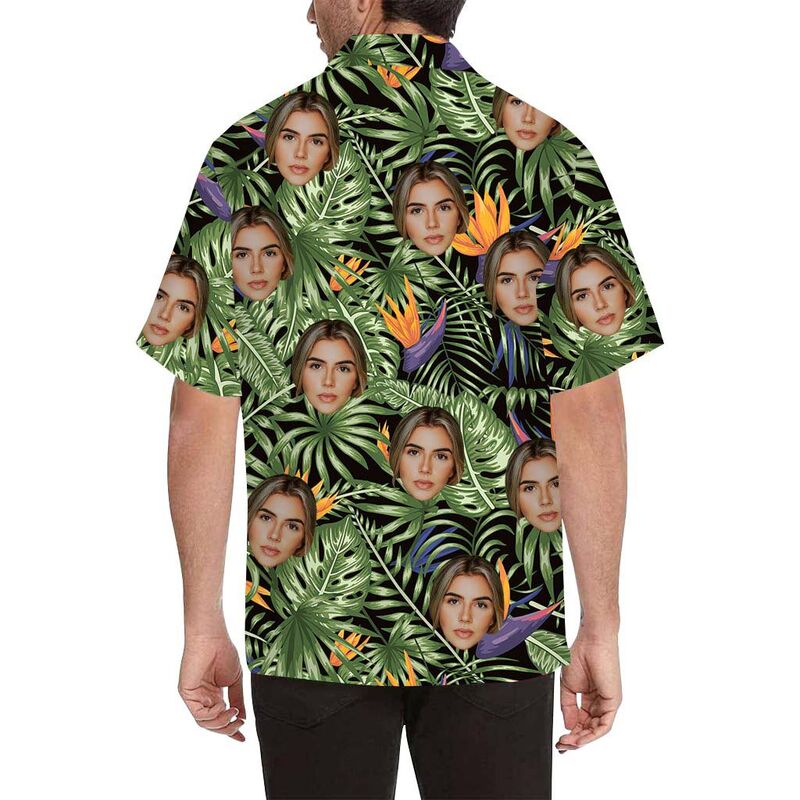 Custom Face Good-looking Flowers and Leaves Men's All Over Print Hawaiian Shirt