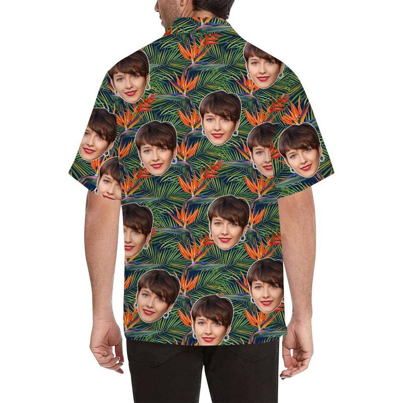 Custom Face Mix Leaves Men's All Over Print Hawaiian Shirt