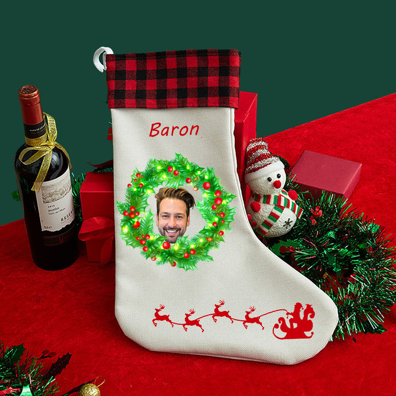 Personalized Custom Face Christmas Stocking Christmas Floral Gift Bag
