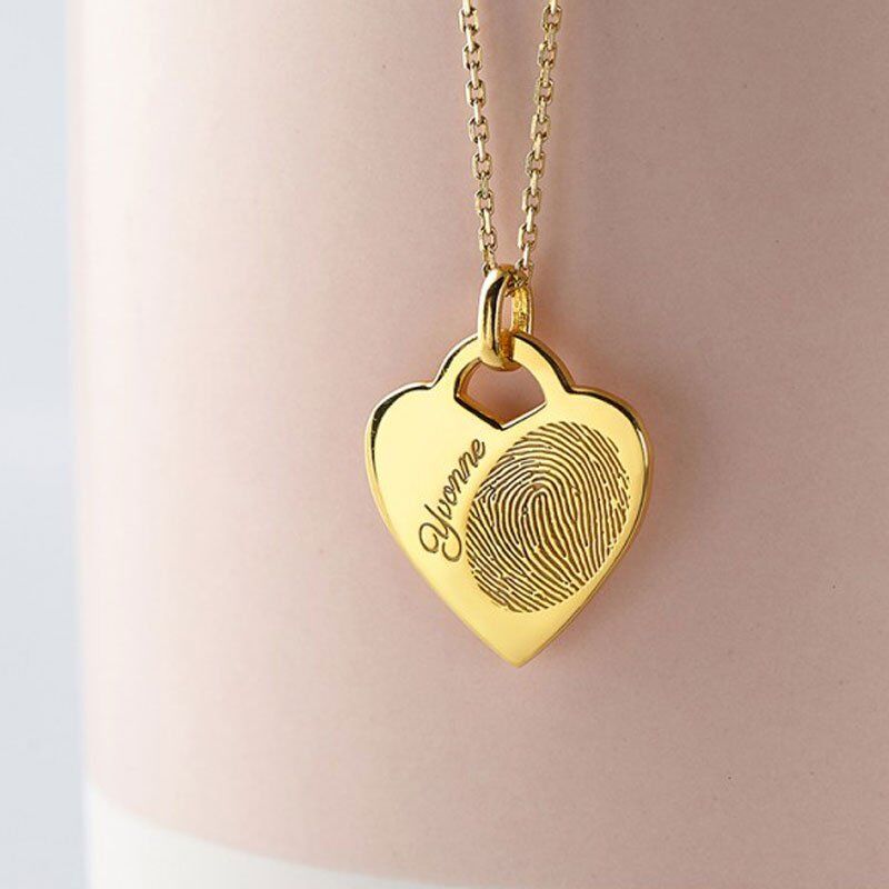 Personalized Fingerprint Jewelry Heart Necklace with Your Name & Words