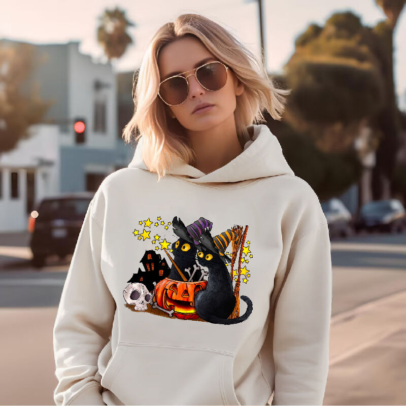 Sporty Hoodie with Magical Wizard Cat Beautiful Halloween Present