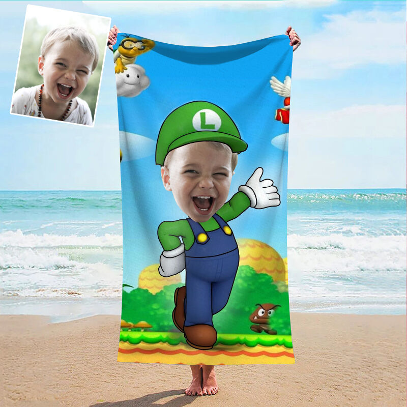 Personalized Picture Bath Towel with Classic Game Characters Pattern Lovely Gift for Child