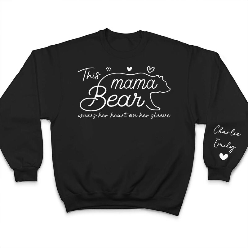 Personalisiertes Sweatshirt Mama Bär trägt ihr Herz auf dem Ärmel Niedliches Geschenk zum Muttertag