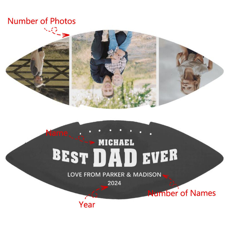 Ballon de rugby personnalisable avec nom et photo pour papa Cadeau de fête des pères