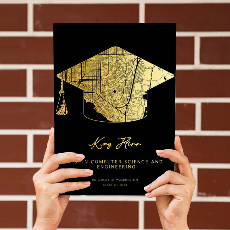 Personalized Map Canvas Wall Art with Custom Name Best Graduation Gift