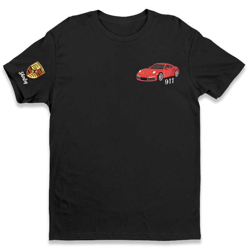 Personalisiertes T-Shirt Besticktes Autofoto mit optionalem Logo Perfektes Geschenk für Autoliebhaber