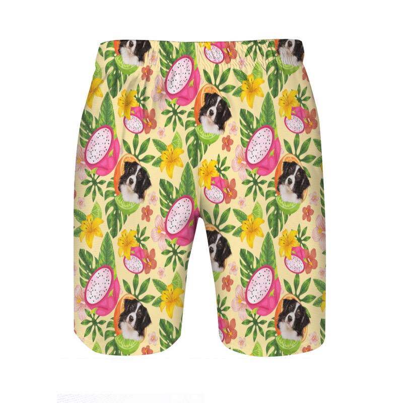 Personalized Picture Men's Beach Shorts with Pitaya Pattern Creative Present for Friend