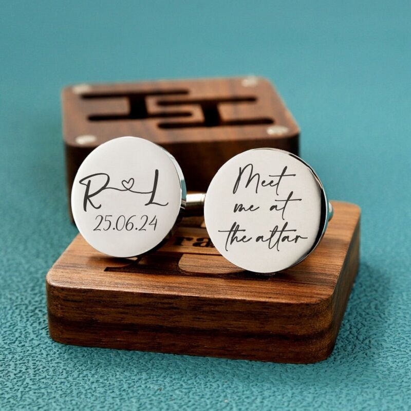 Personalized Custom Cufflink Couple Initial Name Engraving Design Attractive Wedding Gift for Him