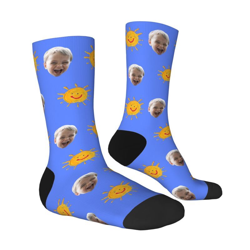 Chaussettes personnalisées avec motif de soleil peint à la main Ajoutez une photo de bébé pour le cadeau des nouveaux parents