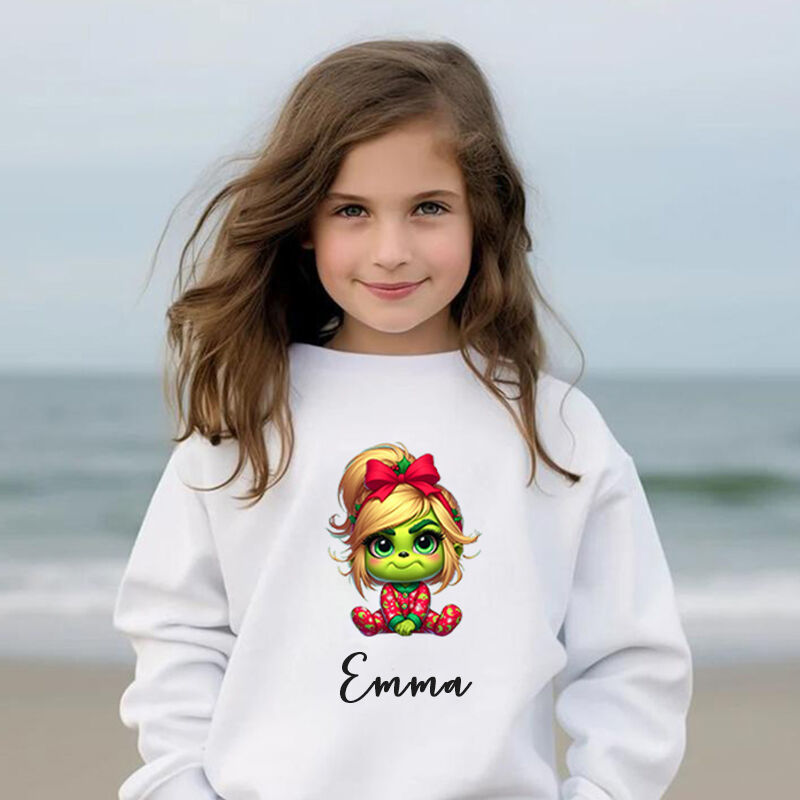 Personalized Children's Sweatshirt Grinch Cute Gift For Kids For Christmas