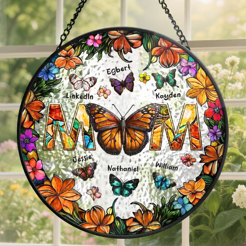 Personlig solfanger farget glass hengende anheng sommerfuglkrans Kreativ gave til mamma