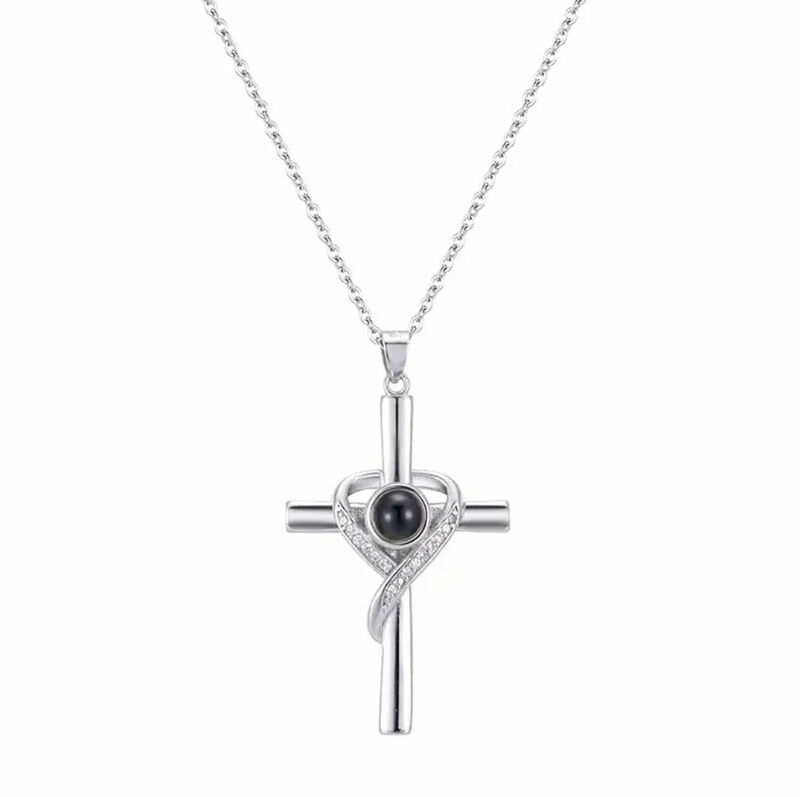 Personalized Heart Shaped Cross Projection Picture Necklace Gift for Couple