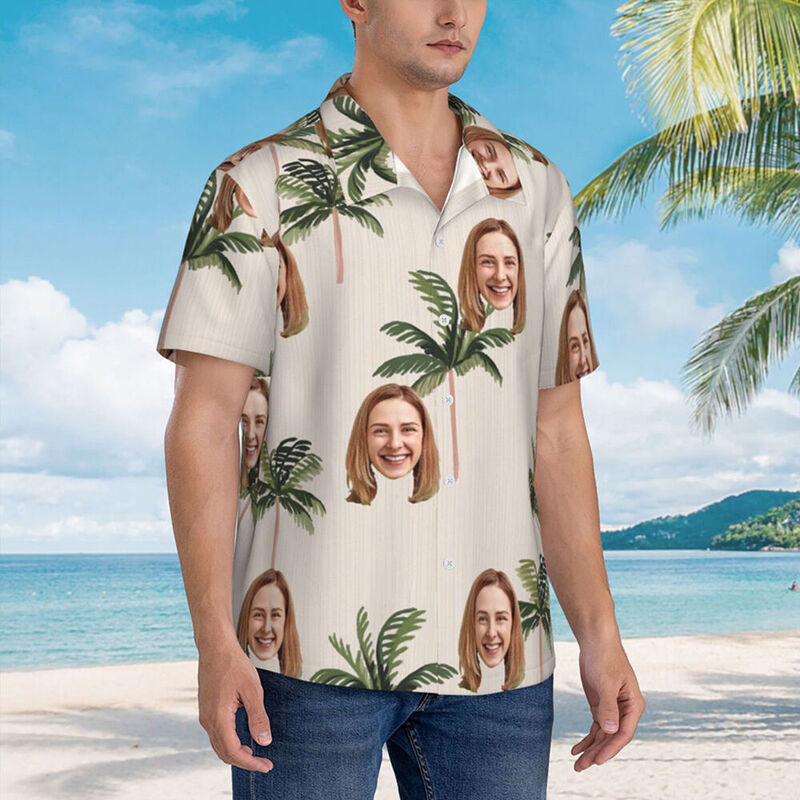 Personalized Hawaiian Shirt with Coconut Tree Print Simple Style Couple Shirt for Couples