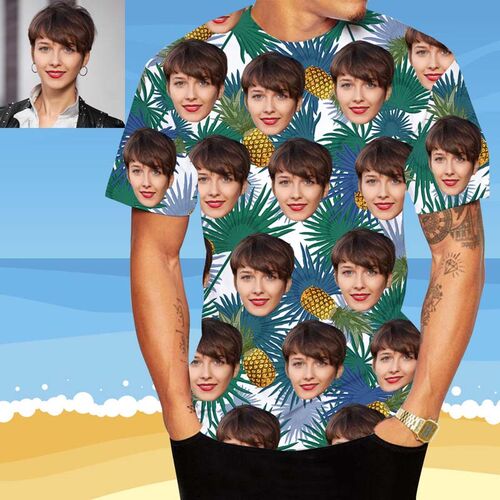 T-Shirt Personalizzate con Volto Stile Hawaiano e Ananasso & Foglie