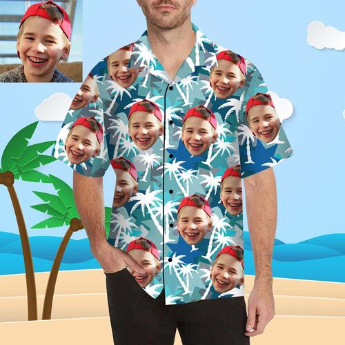 Individuelles Gesicht Weißer Kokosnussbaum Herren Bedrucken Hawaii Hemd/Shirt