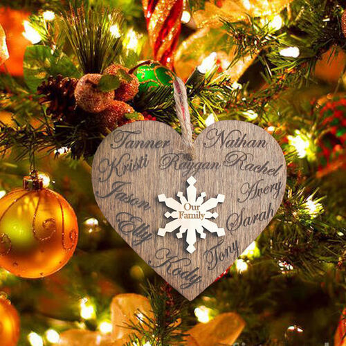Personalized Heart Snowflake Wood Family Name Christmas Ornament for Family