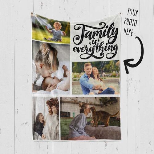 "Familie ist alles" Personalisierte Decke mit 5 Fotos für Familie