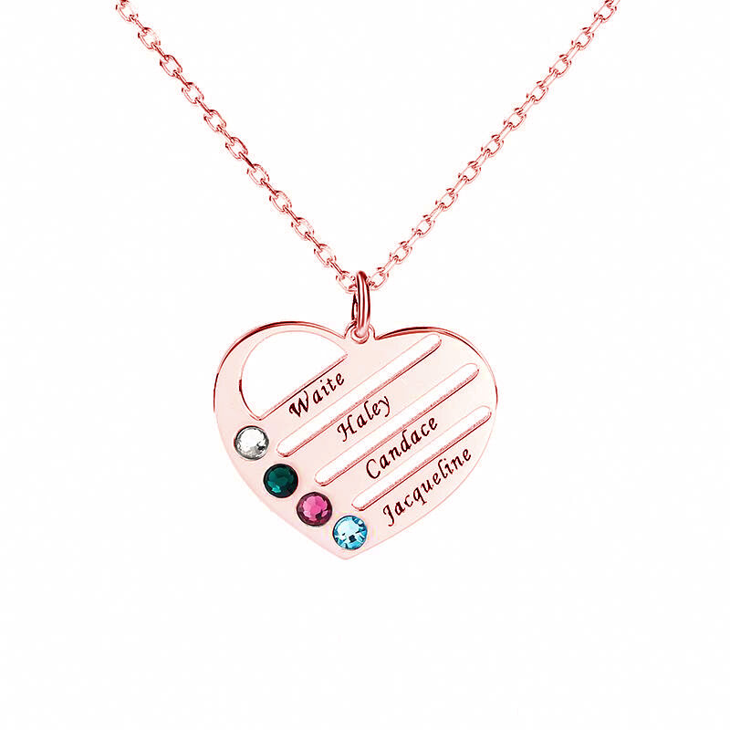 Personalized Heart Shape Family Necklace With Birthstone