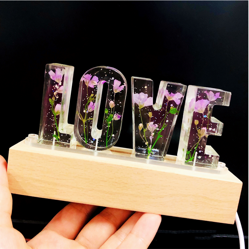 Custom Dried Flowers Resin Letter Lamp-For Couple