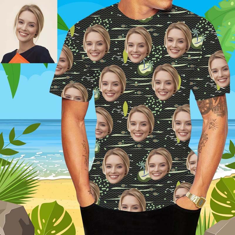 Custom Hawaiian Men's T-Shirt Printed with Vacation Seaside