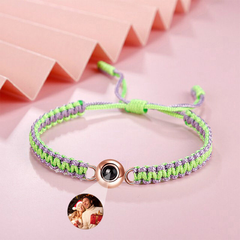Personalized Projection Photo Bracelet Purple and Green Mixed Braided Rope  Round Christmas Gift