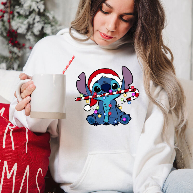 Sudadera con capucha personalizada con bombillas de colores y muleta regalo creativo de Navidad